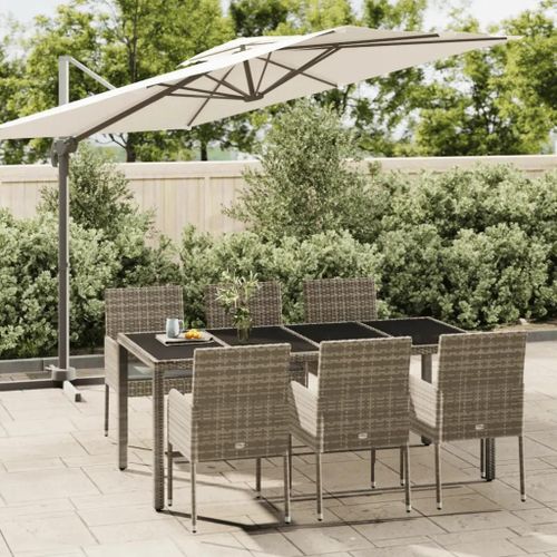 Prolenta Premium - Ensemble À Manger Jardin Et Coussins 7 Pcs Gris Rotin
