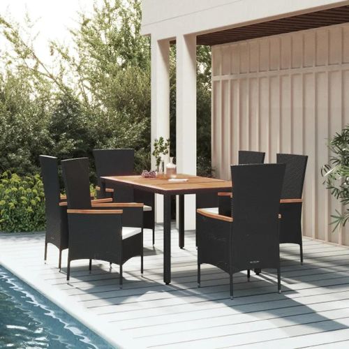 Prolenta Premium - Ensemble À Manger De Jardin Coussins 7pcs Noir Résine Tressée