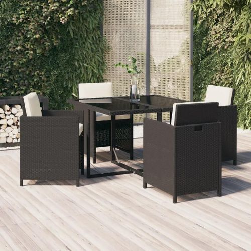 Prolenta Premium - Ensemble À Dîner De Jardin Avec Coussins 5 Pcs Poly Rotin Noir