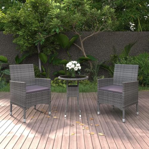 Prolenta Premium - Ensemble À Manger De Jardin 3 Pcs Résine Tressée Gris