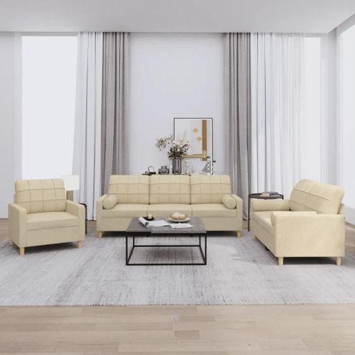 Prolenta Premium - Ensemble De Canapés 3 Pcs Avec Coussins Crème Tissu