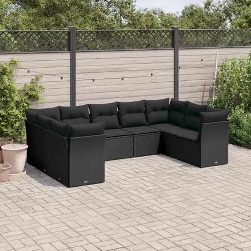 Prolenta Premium - Salon De Jardin 9 Pcs Avec Coussins Noir Résine Tressée
