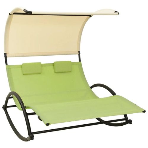 Prolenta Premium - Chaise Longue Double Avec Auvent Textilène Vert Et Crème