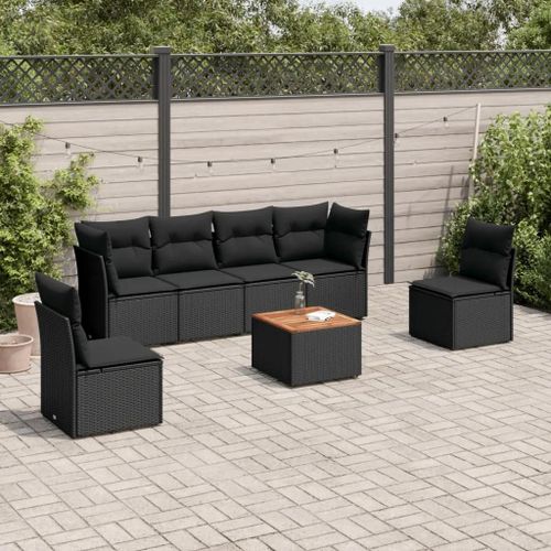 Prolenta Premium - Salon De Jardin 7 Pcs Avec Coussins Noir Résine Tressée