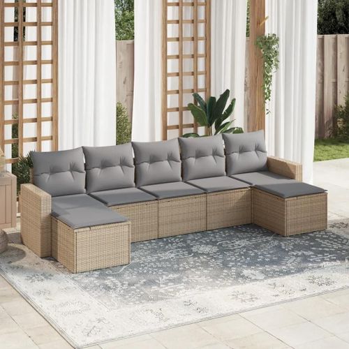 Prolenta Premium - Salon De Jardin Avec Coussins 7 Pcs Beige Résine Tressée