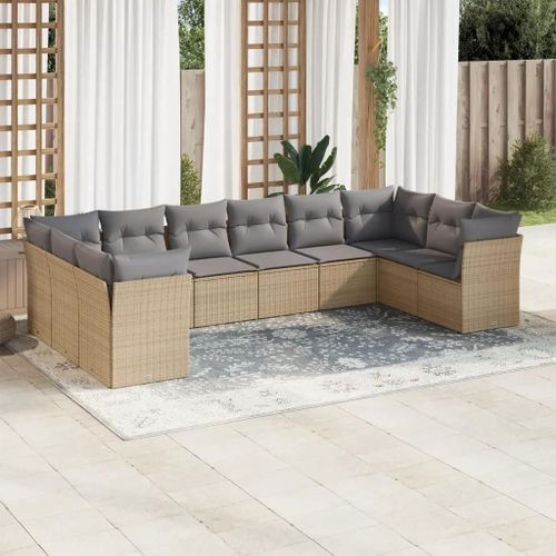 Prolenta Premium - Salon De Jardin Avec Coussins 10 Pcs Beige Résine Tressée