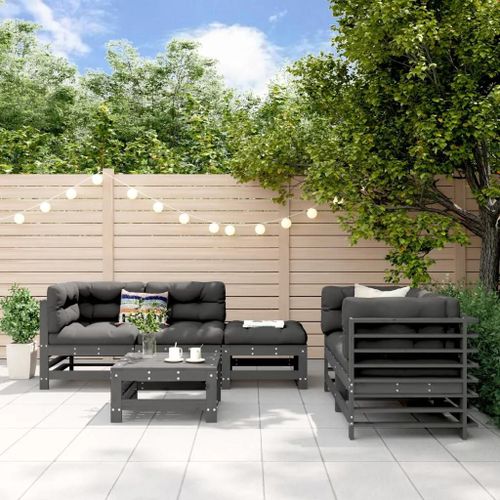 Prolenta Premium - Salon De Jardin 6 Pcs Gris Bois De Pin Massif