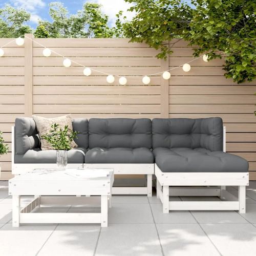 Prolenta Premium - Salon De Jardin 5 Pcs Blanc Bois Massif De Pin