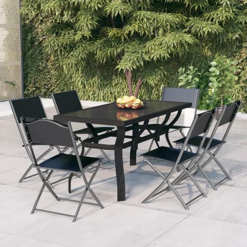 Prolenta Premium - Ensemble À Manger De Jardin 7 Pcs Gris Et Noir