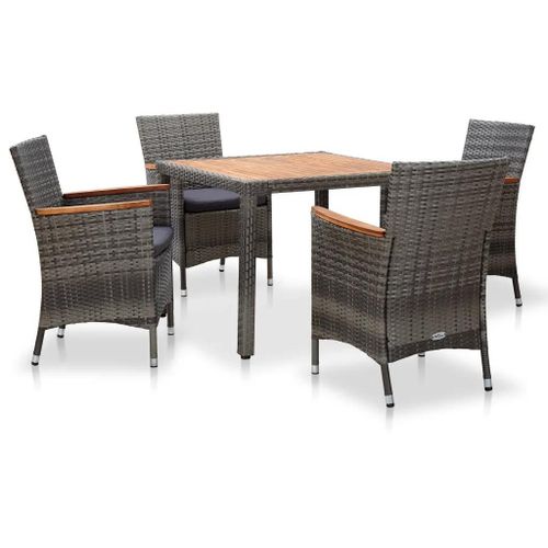 Prolenta Premium - Ensemble À Manger De Jardin Coussins 5pcs Résine Tressée Gris