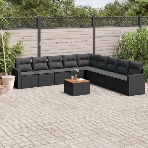 Prolenta Premium - Salon De Jardin 10 Pcs Avec Coussins Noir Résine Tressée