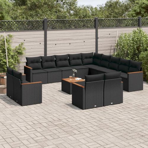 Prolenta Premium - Salon De Jardin Avec Coussins 14 Pcs Noir Résine Tressée