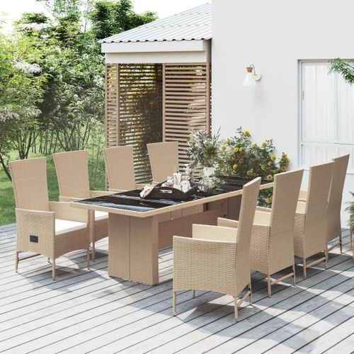 Prolenta Premium - Ensemble À Manger De Jardin Et Coussins 9 Pcs Beige Poly Rotin
