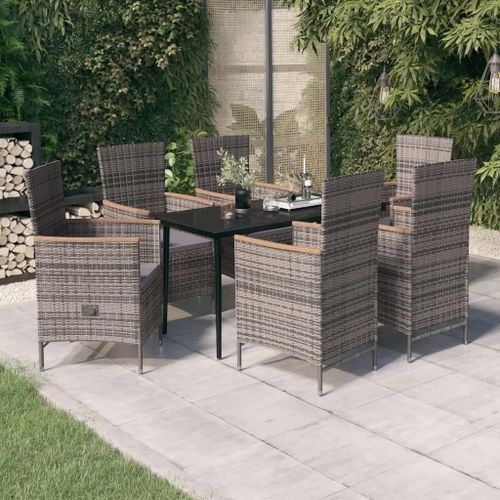 Prolenta Premium - Ensemble À Manger De Jardin Avec Coussins 7 Pcs Gris