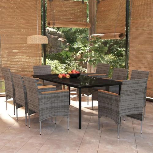 Prolenta Premium - Ensemble À Manger De Jardin Et Coussins 9 Pcs Gris Et Noir