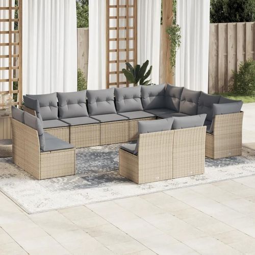Prolenta Premium - Salon De Jardin Avec Coussins 12 Pcs Beige Résine Tressée