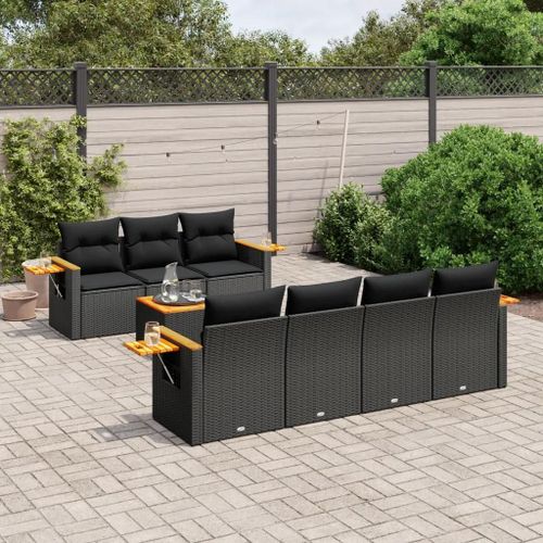 Prolenta Premium - Salon De Jardin 8 Pcs Avec Coussins Noir Résine Tressée