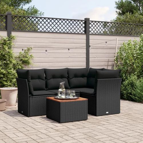 Prolenta Premium - Salon De Jardin 5 Pcs Avec Coussins Noir Résine Tressée