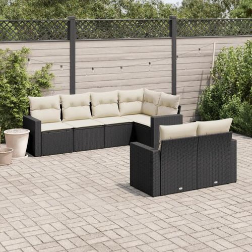 Prolenta Premium - Salon De Jardin 7 Pcs Avec Coussins Noir Résine Tressée