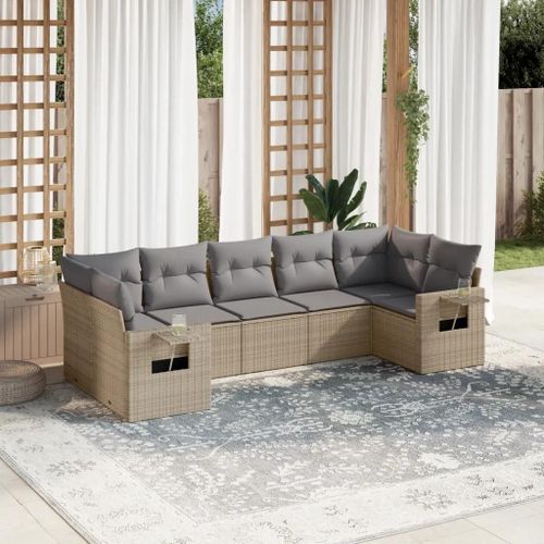 Prolenta Premium - Salon De Jardin Avec Coussins 7 Pcs Beige Résine Tressée