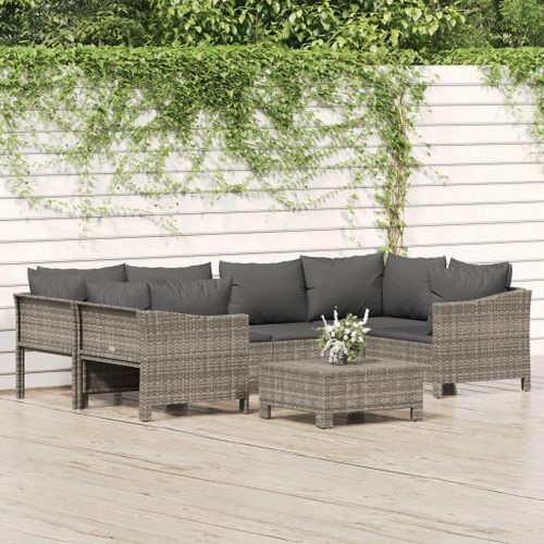 Prolenta Premium - Salon De Jardin 7 Pcs Avec Coussins Gris Résine Tressée