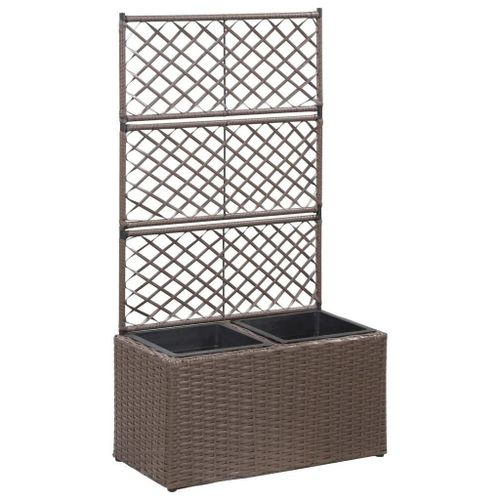 Prolenta Premium - Lit Surélevé Treillis 2 Pots 58x30x107cm Résine Tressée Marron