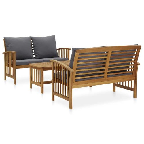 Prolenta Premium - Salon De Jardin 3 Pcs Avec Coussins Bois D'acacia Massif