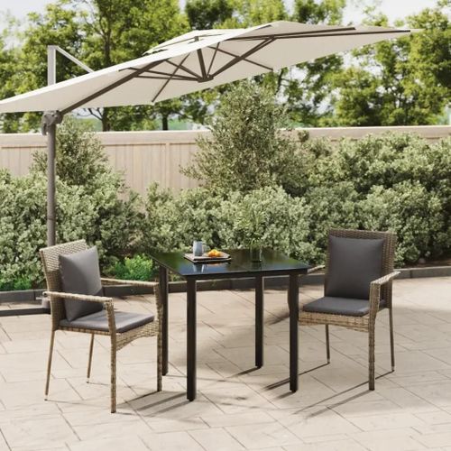 Prolenta Premium - Ensemble À Manger Jardin 3pcs Avec Coussins Noir Et Gris