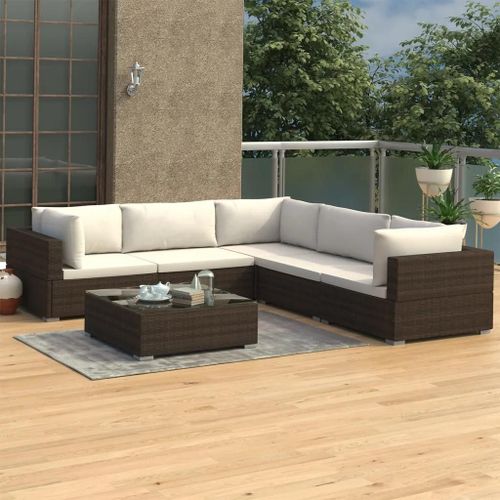 Prolenta Premium - Salon De Jardin 6 Pcs Avec Coussins Résine Tressée Marron