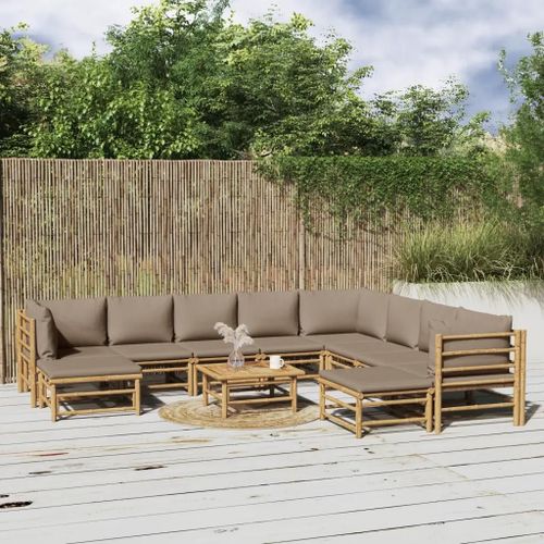 Prolenta Premium - Salon De Jardin 11 Pcs Avec Coussins Taupe Bambou