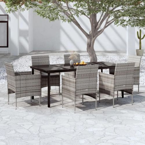 Prolenta Premium - Ensemble À Manger De Jardin Coussins 7pcs Gris Et Noir