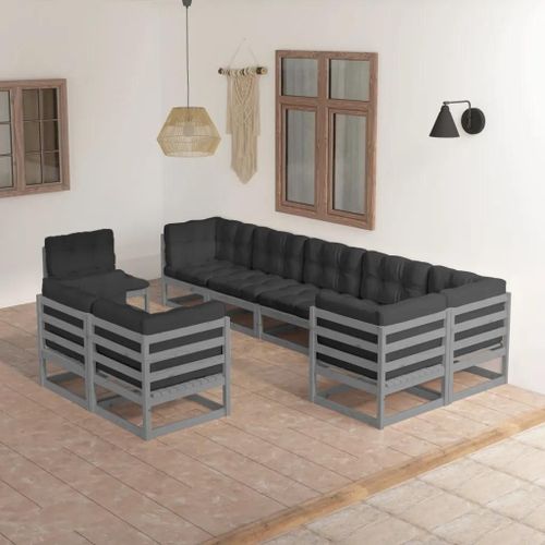 Prolenta Premium - Salon De Jardin 9 Pcs Avec Coussins Bois De Pin Massif