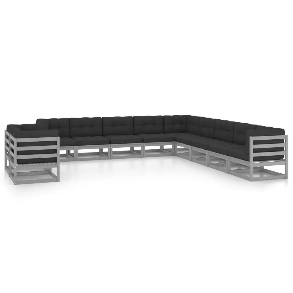 Prolenta Premium - Salon De Jardin 11 Pcs Avec Coussins Gris Bois De Pin Massif