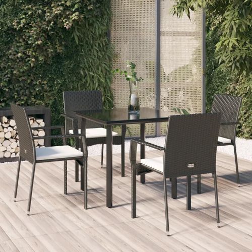 Prolenta Premium - Ensemble À Manger De Jardin Coussins 5pcs Noir Résine Tressée
