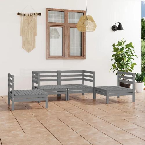 Prolenta Premium - Salon De Jardin 4 Pcs Gris Bois De Pin Massif