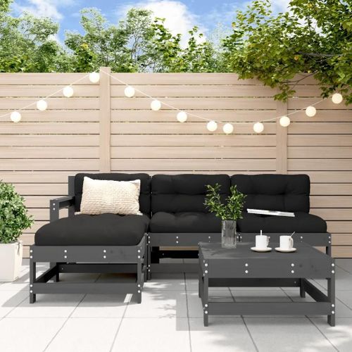 Prolenta Premium - Salon De Jardin 5 Pcs Avec Coussins Gris Bois Massif