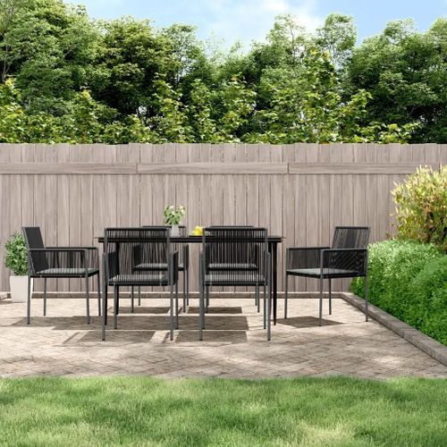 Prolenta Premium - Ensemble À Manger De Jardin Coussins 7 Pcs Noir Rotin Et Acier