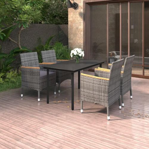 Prolenta Premium - Ensemble À Manger De Jardin Coussins 5 Pcs Résine Tressée Verre