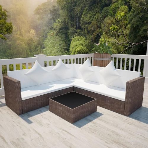 Prolenta Premium - Salon De Jardin 4 Pcs Avec Coussins Résine Tressée Marron
