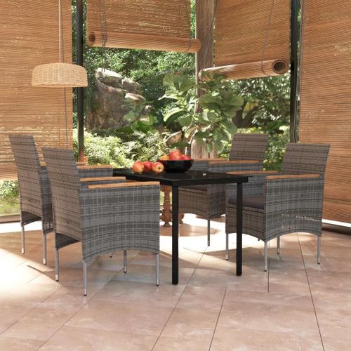 Prolenta Premium - Ensemble À Manger De Jardin Et Coussins 5pcs Gris/Noir