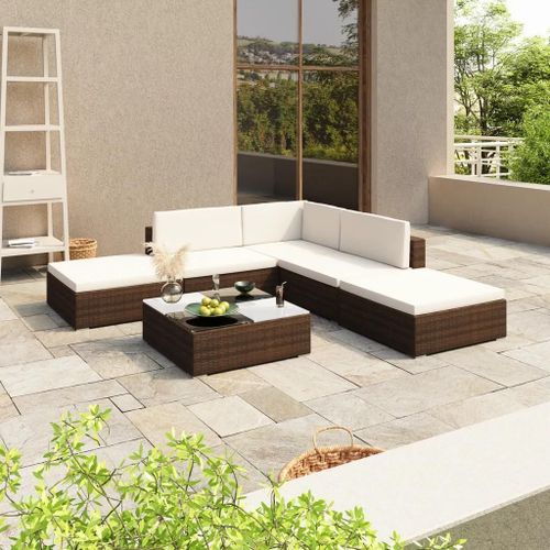 Prolenta Premium - Salon De Jardin 6 Pcs Avec Coussins Résine Tressée Marron