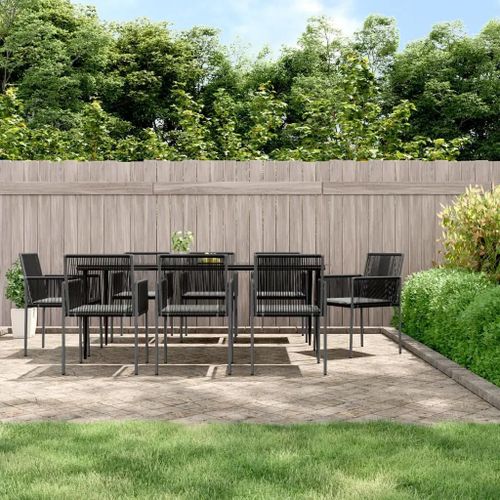 Prolenta Premium - Ensemble À Manger De Jardin 9 Pcs Coussins Noir Rotin Et Acier