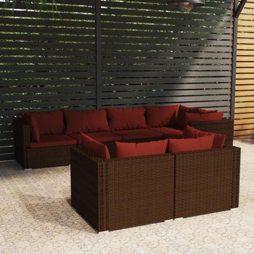 Prolenta Premium - Salon De Jardin Avec Coussins 7 Pcs Marron Résine Tressée