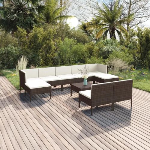 Prolenta Premium - Salon De Jardin 10 Pcs Avec Coussins Résine Tressée Marron