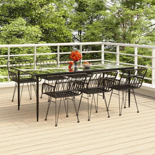 Prolenta Premium - Ensemble À Manger De Jardin 7 Pcs Noir Résine Tressée