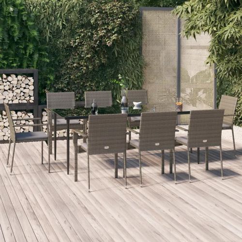 Prolenta Premium - Ensemble À Manger De Jardin 9pcs Et Coussins Noir Et Gris