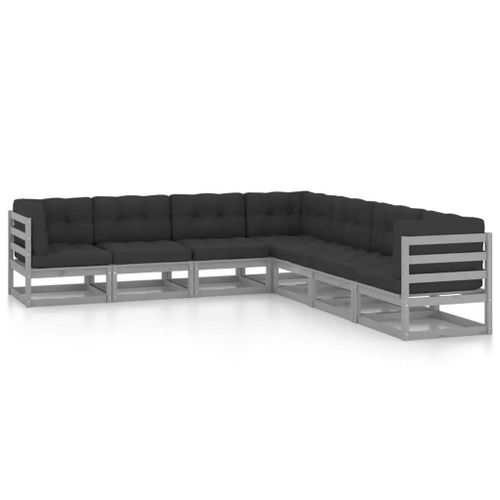 Prolenta Premium - Salon De Jardin 7 Pcs Avec Coussins Gris Bois De Pin Massif