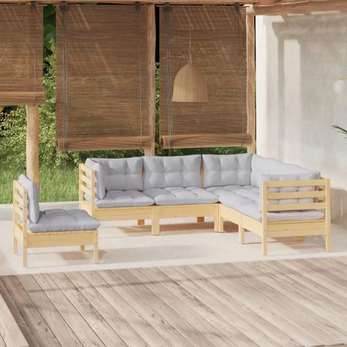 Prolenta Premium - Salon De Jardin 5 Pcs Avec Coussins Gris Bois De Pin