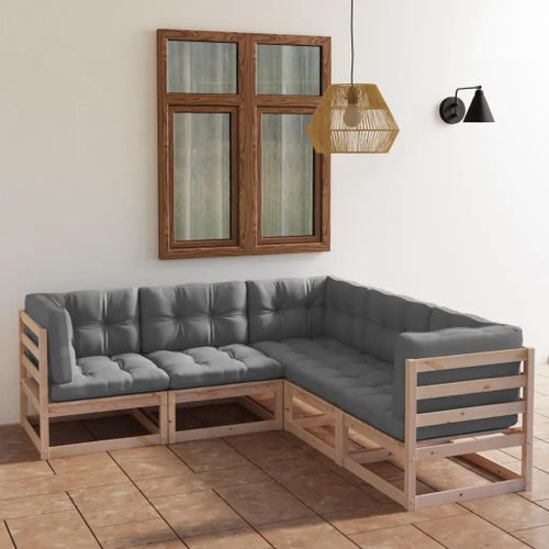 Prolenta Premium - Salon De Jardin 5 Pcs Avec Coussins Bois De Pin Massif