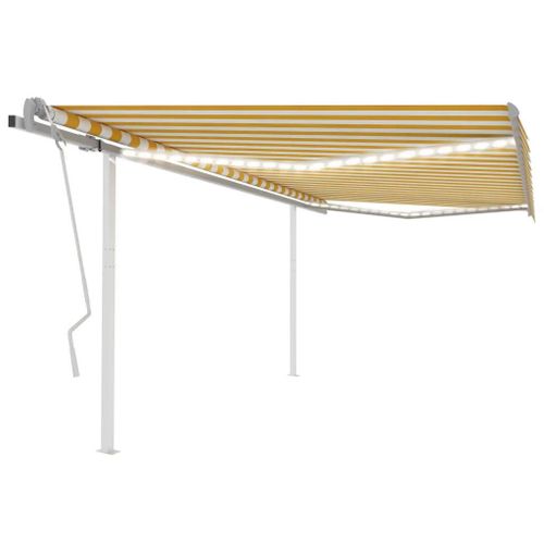 Prolenta Premium - Auvent Manuel Rétractable Avec Led 4,5x3,5 M Jaune Et Blanc